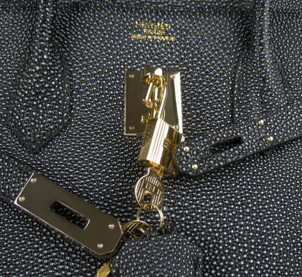 High Quality Fake Hermes Birkin 35CM Pearl Veins Leather Bag Black 6089